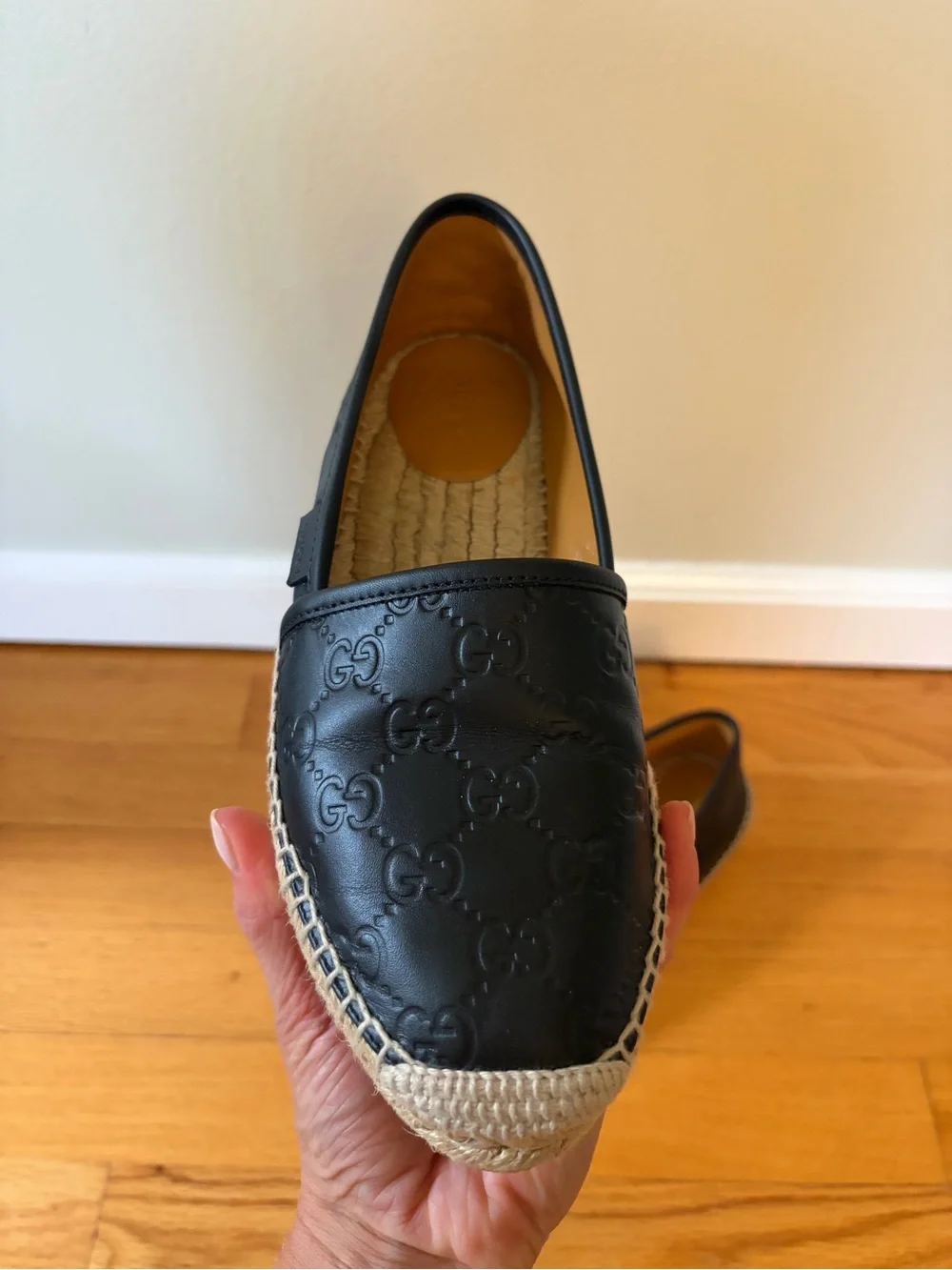 Gucci Black Leather Espadrille Slip On Microguccisima leather women size 38 flat